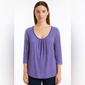 Boden PORTUGAL🇵🇹MADE Scoop Striped Viscose Jersey Knit Top Pleated WL796 Size 12